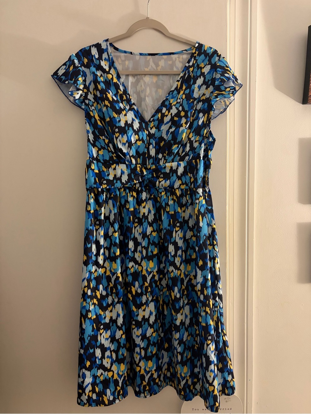 SHEIN Blue Mix Floral-Print V-Neck Midi Dress